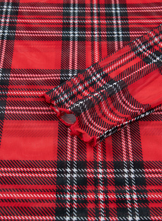 Christmas Morning Red Plaid Mesh Long Sleeve Top