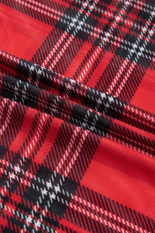 Christmas Morning Red Plaid Mesh Long Sleeve Top