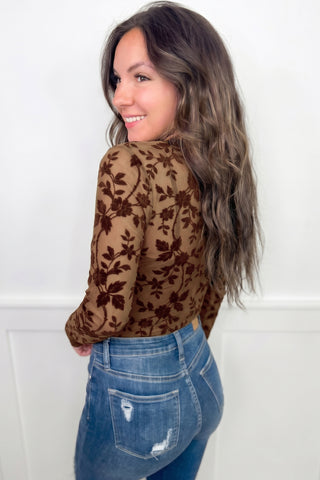 Chestnut Vine Floral Mesh Long Sleeve Top