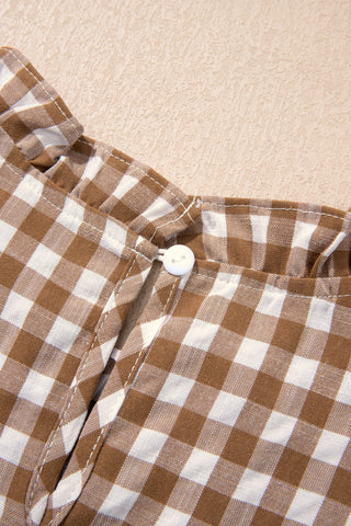 Butterscotch Gingham Shirred Peplum Top