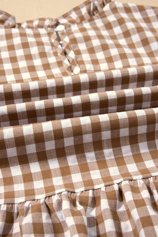 Butterscotch Gingham Shirred Peplum Top