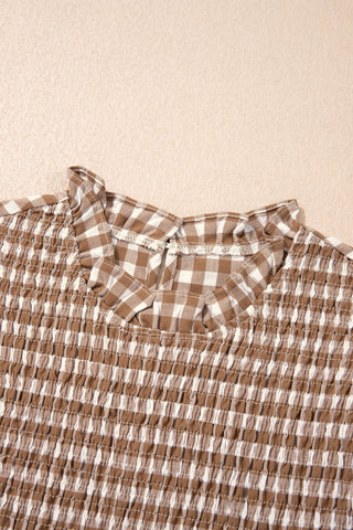 Butterscotch Gingham Shirred Peplum Top