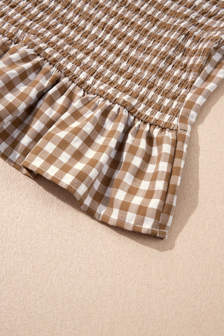 Butterscotch Gingham Shirred Peplum Top