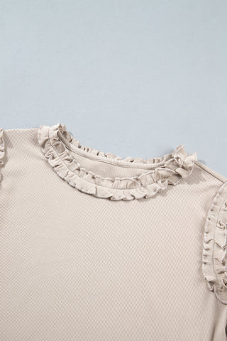 Buttercream Ruffle Shoulder Ribbed Long Sleeve Top