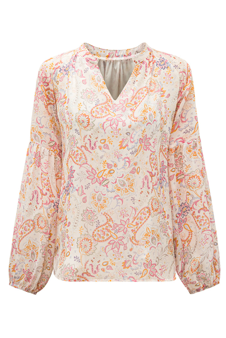 Blush Bloom Boho V-Neck Blouse – Floral Paisley Print
