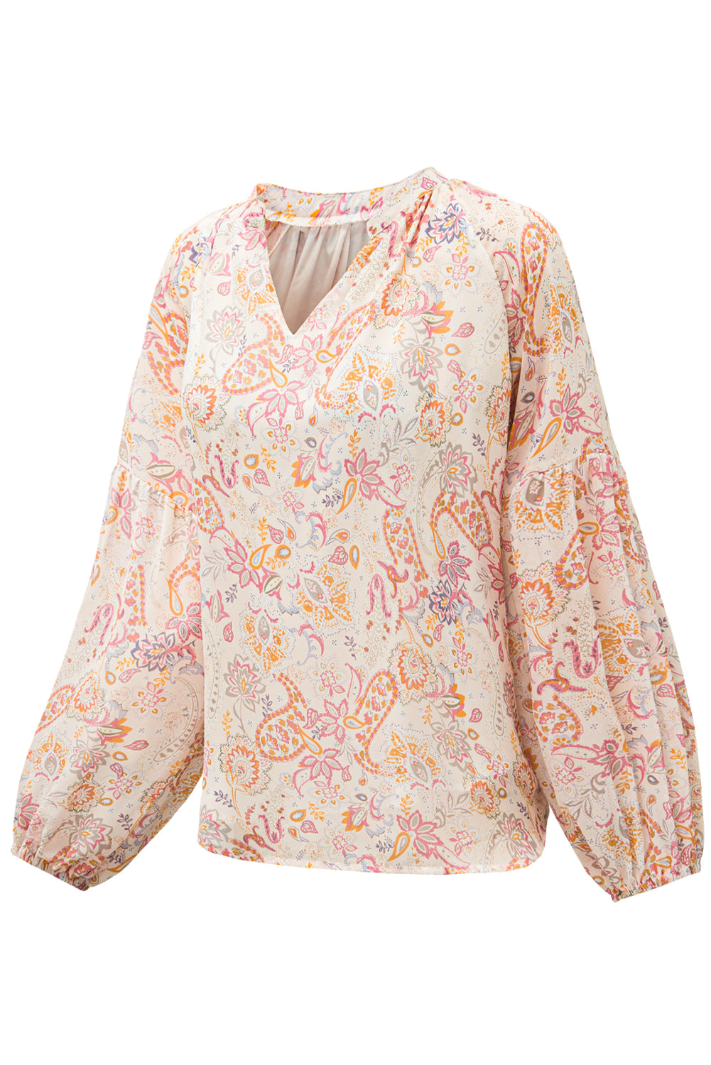 Blush Bloom Boho V-Neck Blouse – Floral Paisley Print
