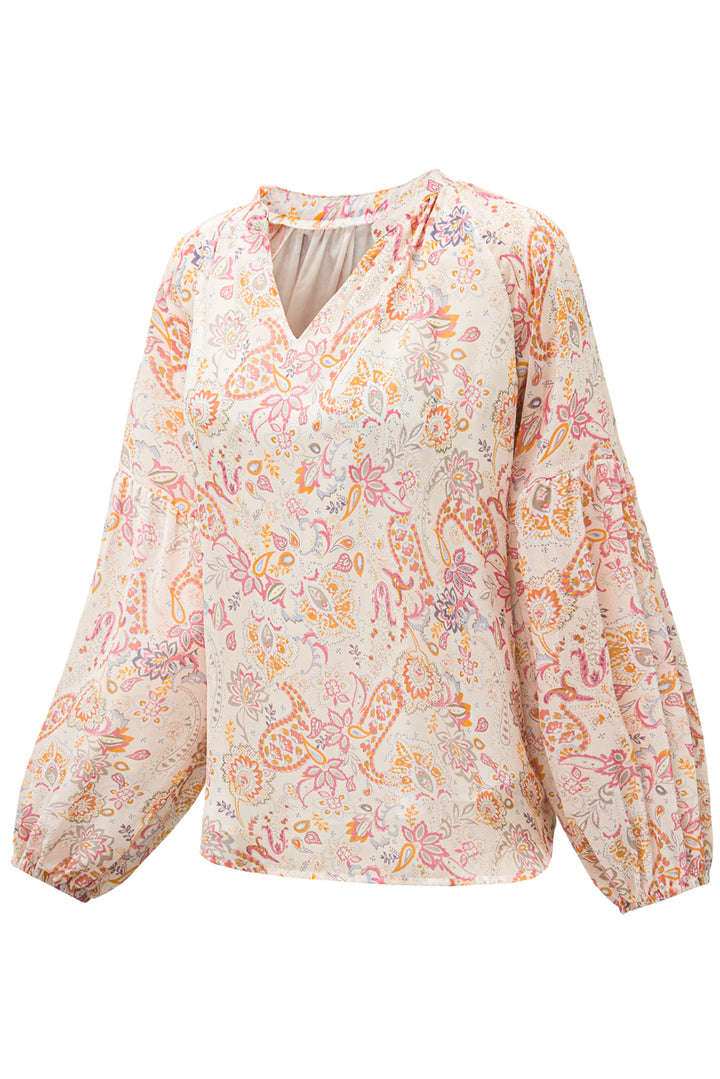 Blush Bloom Boho V-Neck Blouse – Floral Paisley Print