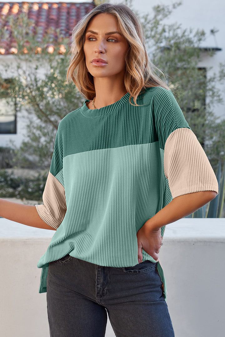 Evergreen Coast Colorblock Ribbed Top 🌿
