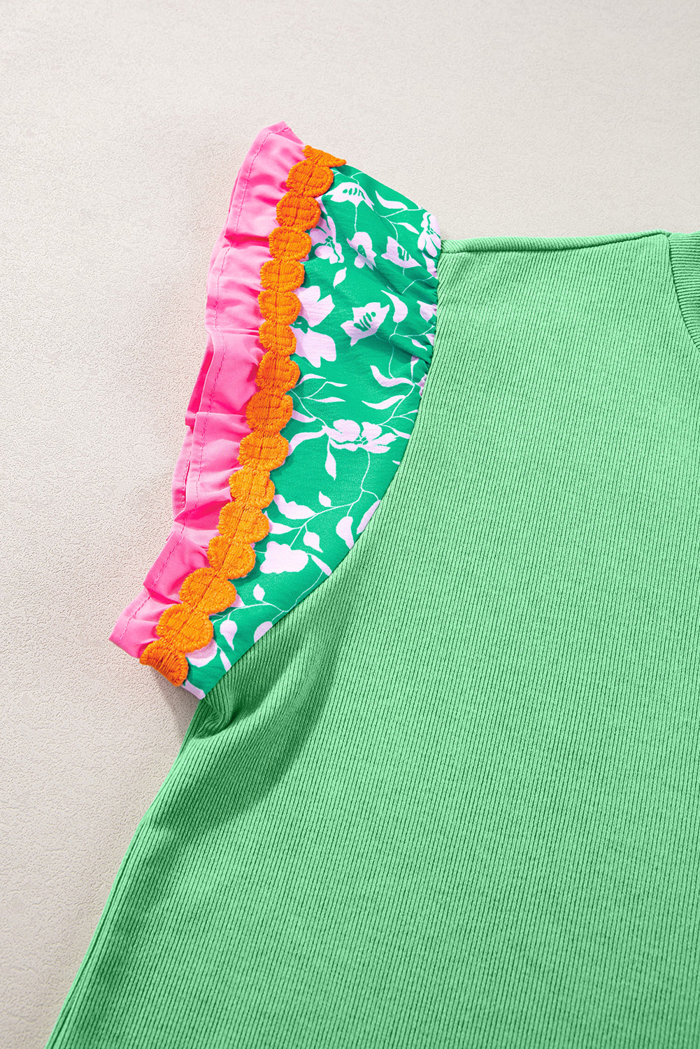 Bright Green Ruffle Cap Sleeve Blouse with Ric Rac Trim