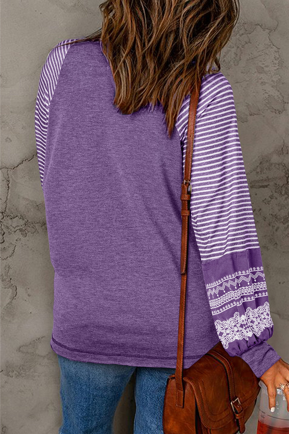 Lavender Lane Raglan — Stripe & Lace Sleeve Top
