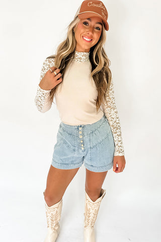 ✨ Luke & Estelle – Lace Embrace Mock Neck Top ✨