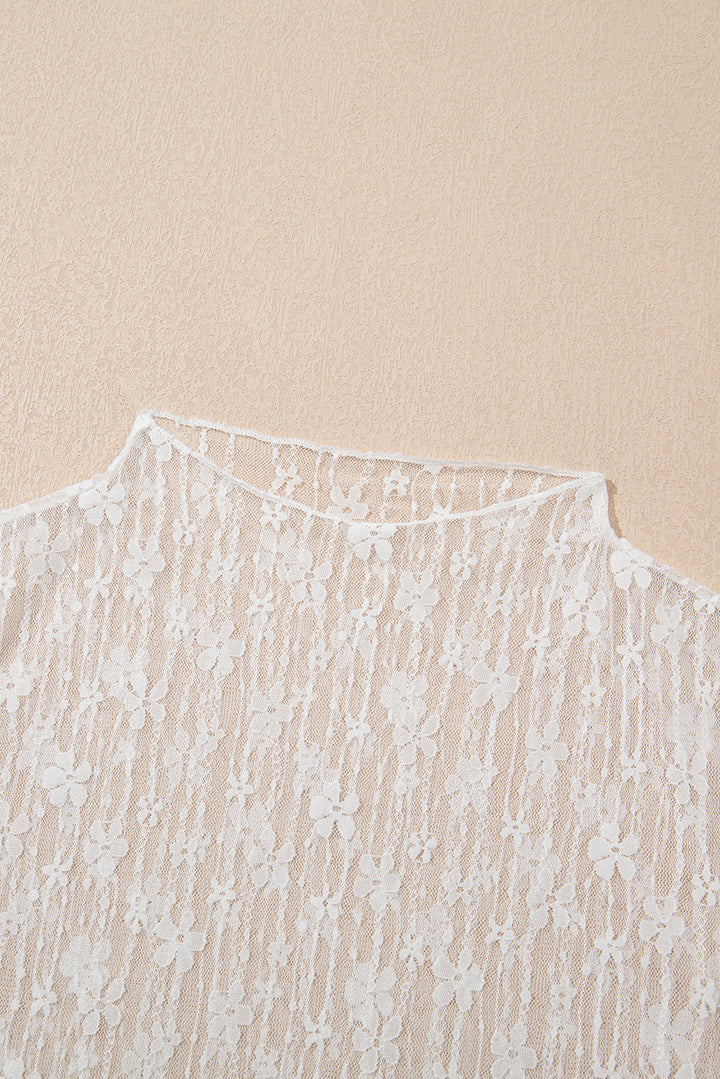 Whimsical Bloom Lace Mesh Top – White Floral