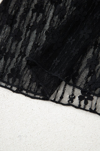 Midnight Bloom Sheer Lace Top – Black Floral Mesh Long Sleeve