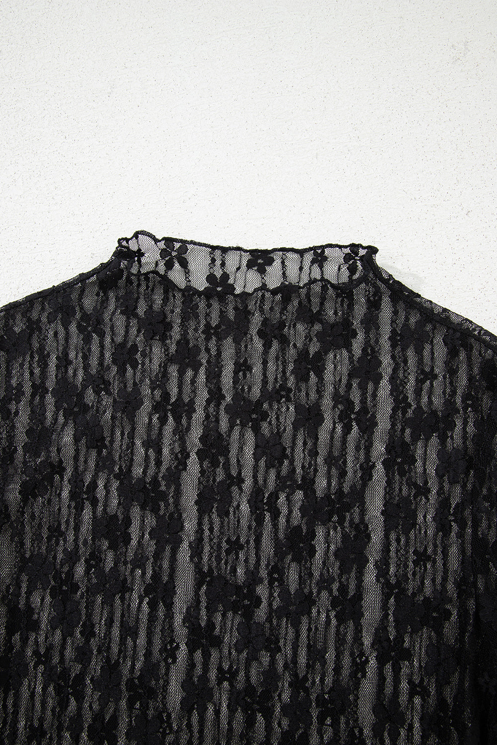 Midnight Bloom Sheer Lace Top – Black Floral Mesh Long Sleeve