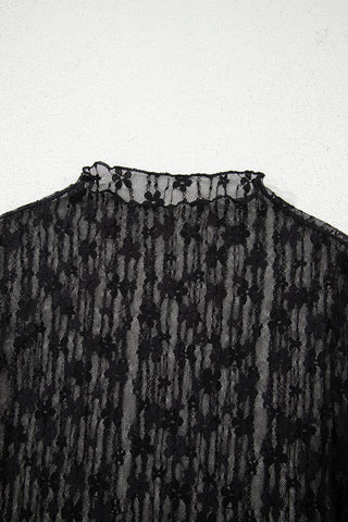 Midnight Bloom Sheer Lace Top – Black Floral Mesh Long Sleeve