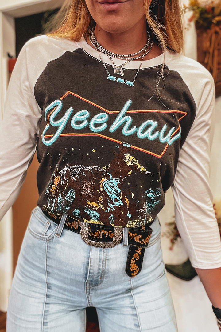 Neon “Yeehaw” Rodeo Raglan Tee (3/4 Sleeve)