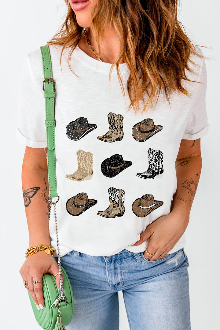 Hats & Boots Graphic Tee – White Western Vibes 🤠⭐