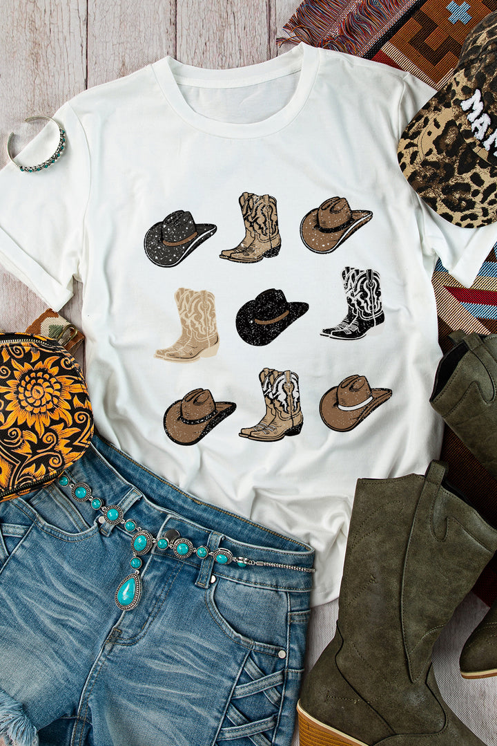 Hats & Boots Graphic Tee – White Western Vibes 🤠⭐
