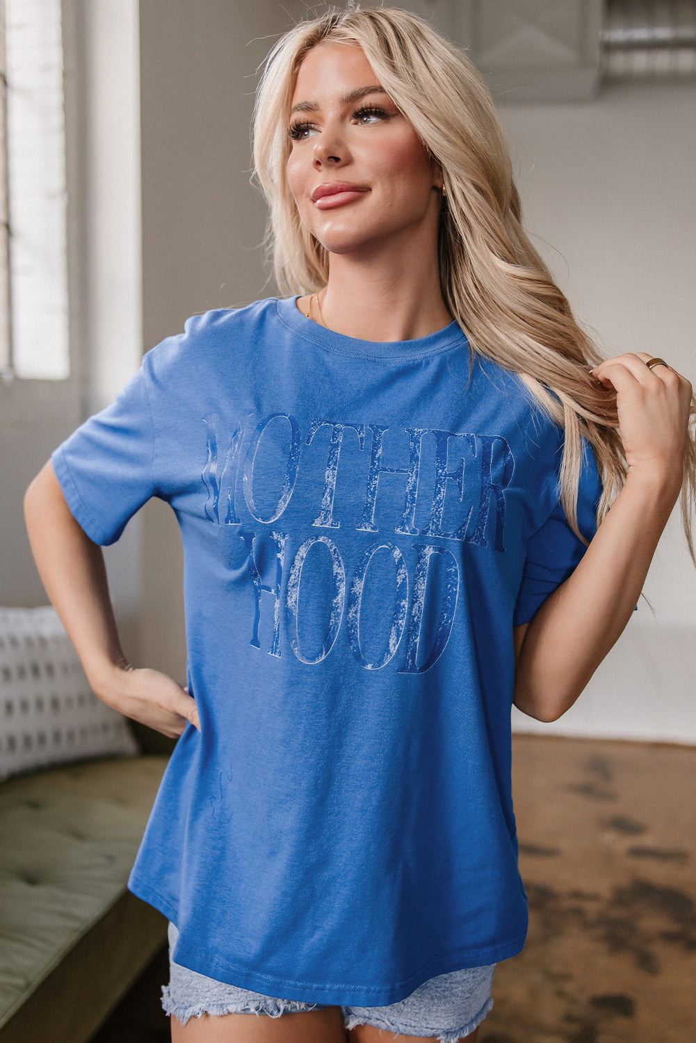 Motherhood Mineral-Wash Graphic Tee (Cobalt Blue)
