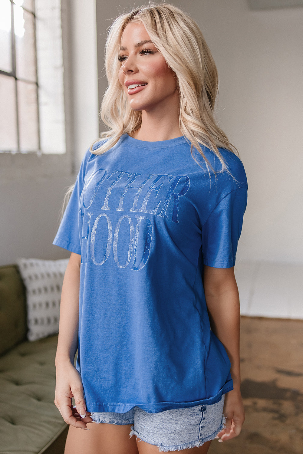 Motherhood Mineral-Wash Graphic Tee (Cobalt Blue)