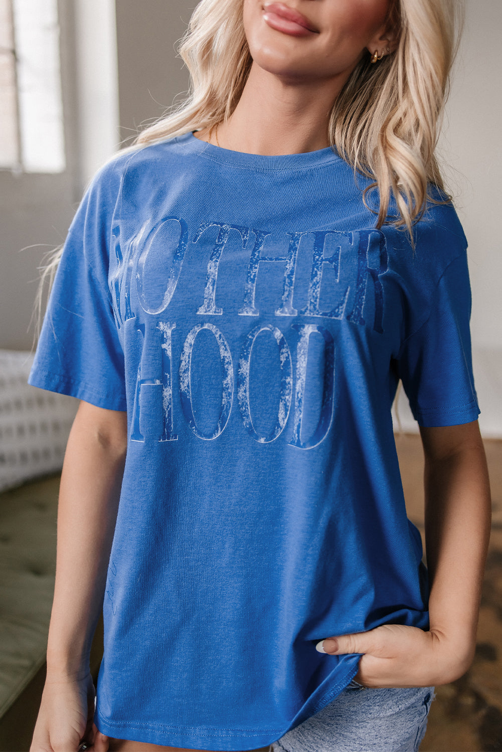 Motherhood Mineral-Wash Graphic Tee (Cobalt Blue)