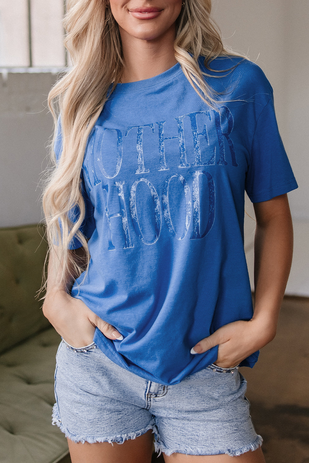 Motherhood Mineral-Wash Graphic Tee (Cobalt Blue)