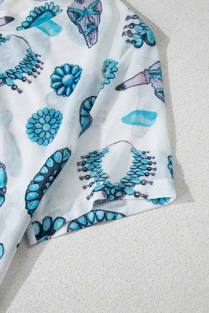 High Desert Turquoise Concho Tee — White