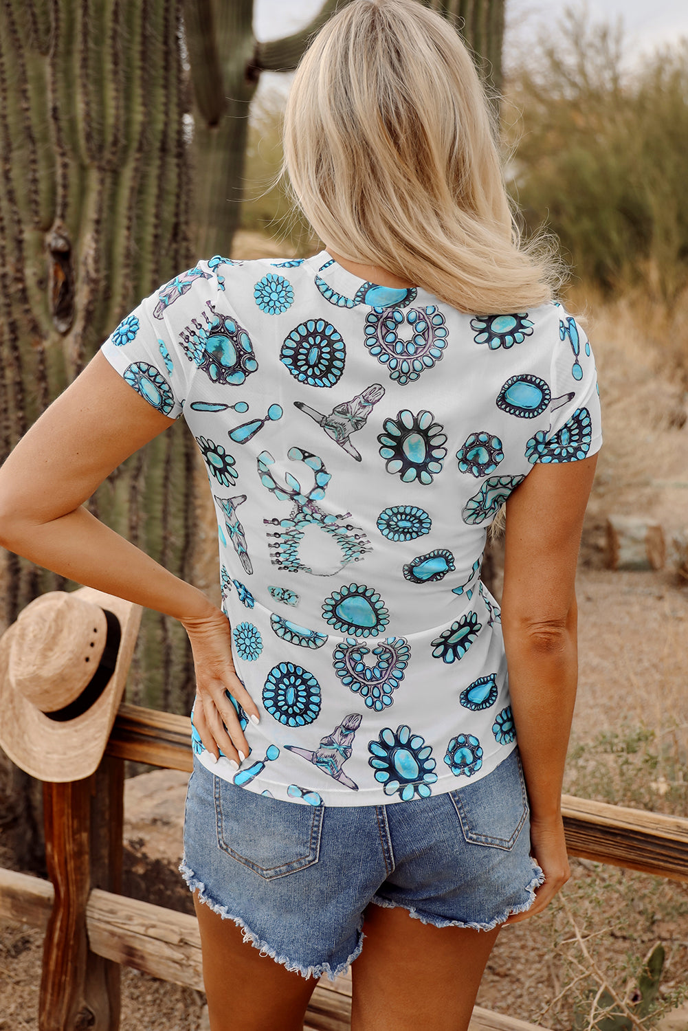 High Desert Turquoise Concho Tee — White