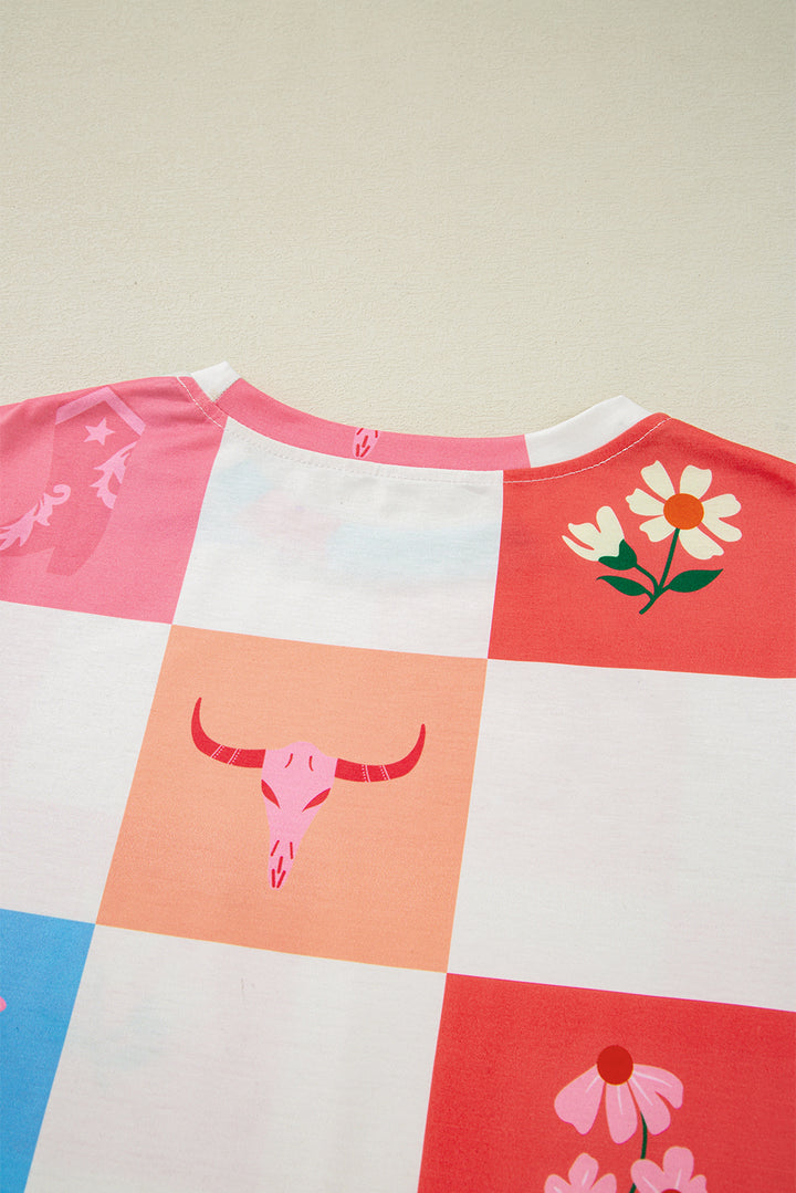 Blossom Checkerboard Western Tee 🌼🤠