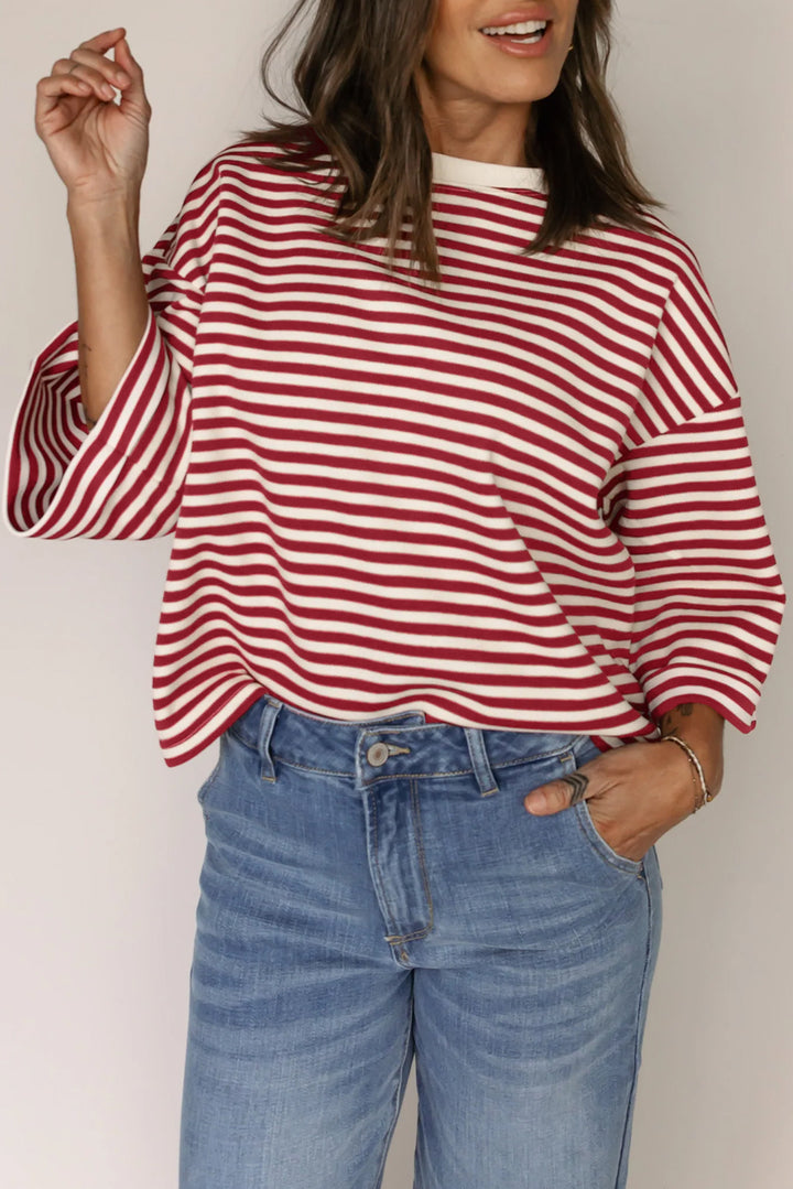 Backstage Beauty Red Striped Bow Top