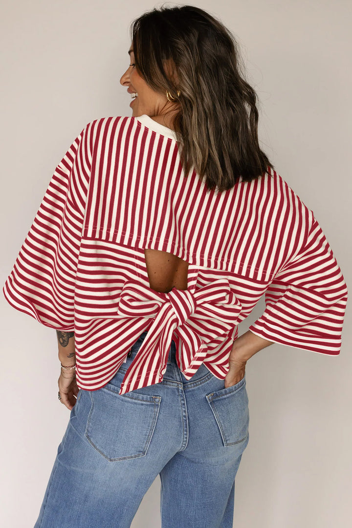 Backstage Beauty Red Striped Bow Top