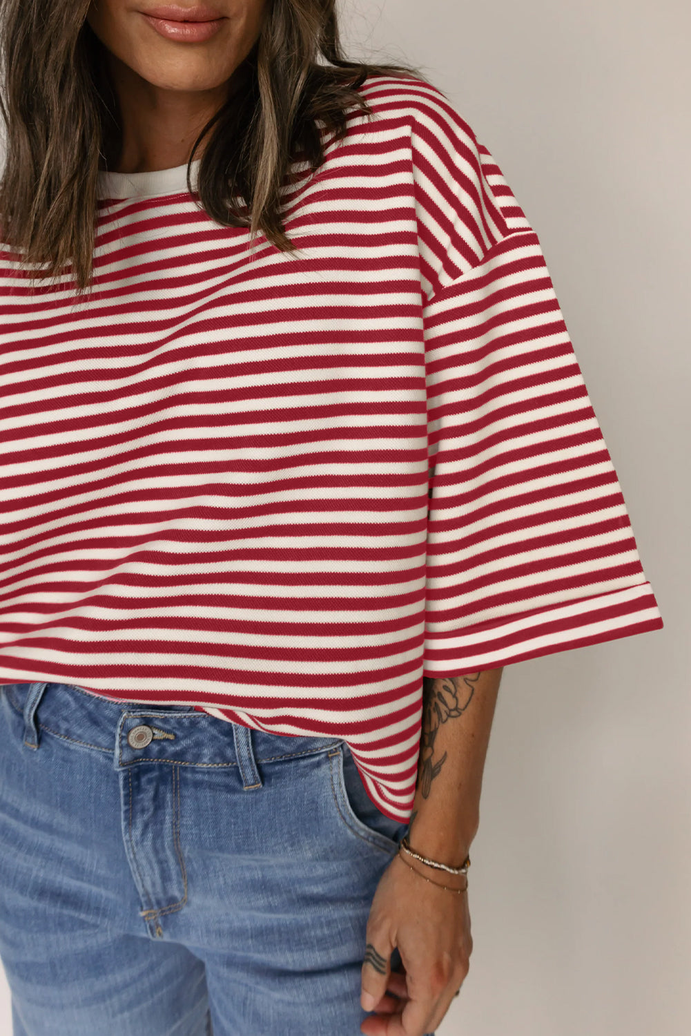 Backstage Beauty Red Striped Bow Top