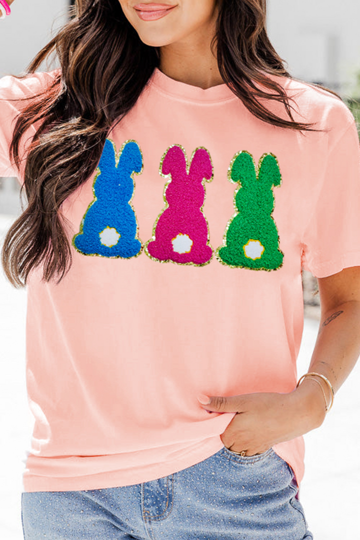 Peachy Pink Easter Bunny Chenille Graphic Tee