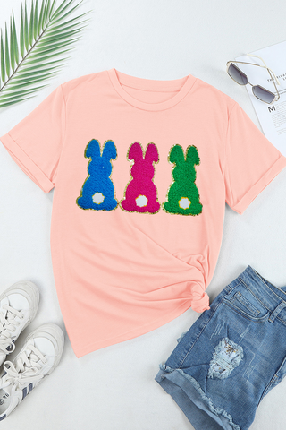 Peachy Pink Easter Bunny Chenille Graphic Tee