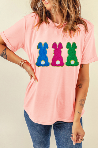 Peachy Pink Easter Bunny Chenille Graphic Tee