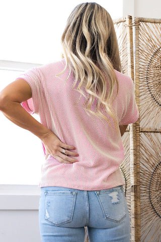Sugar Stripe Contrast Pocket Knit Tee