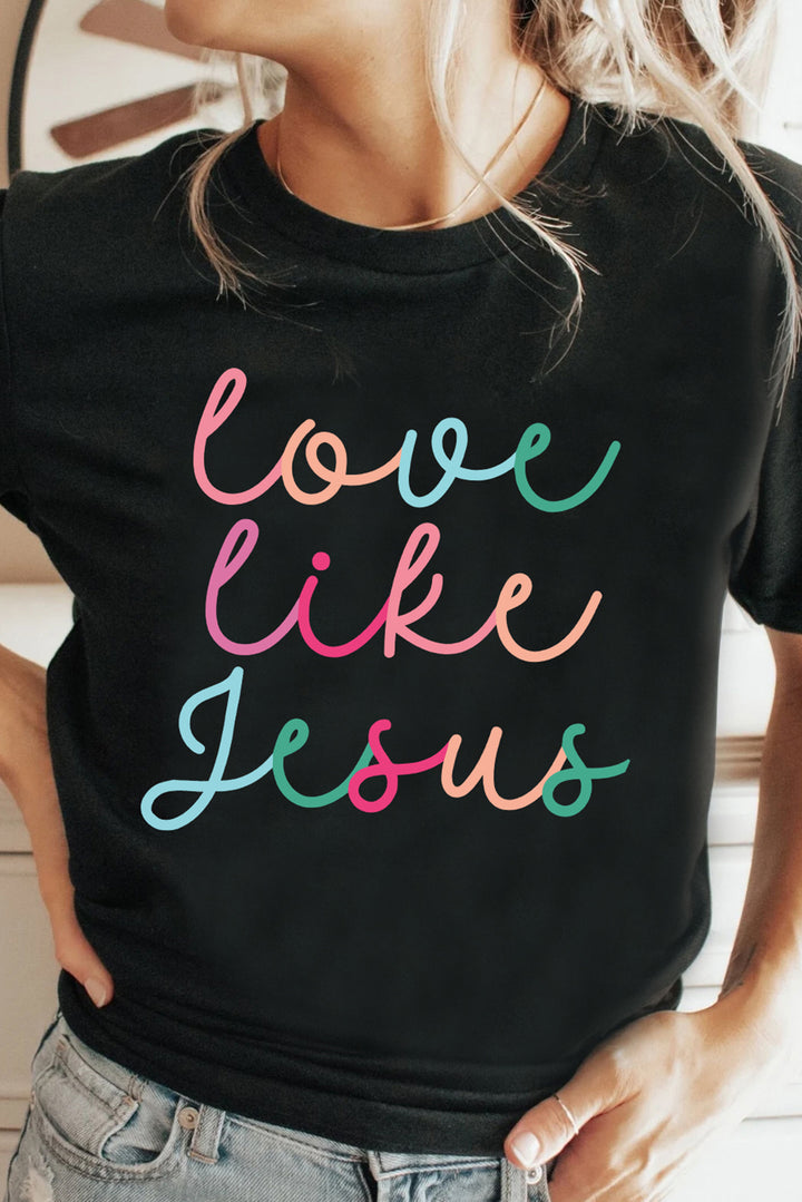 Love Like Jesus Rainbow Script Tee (Black)