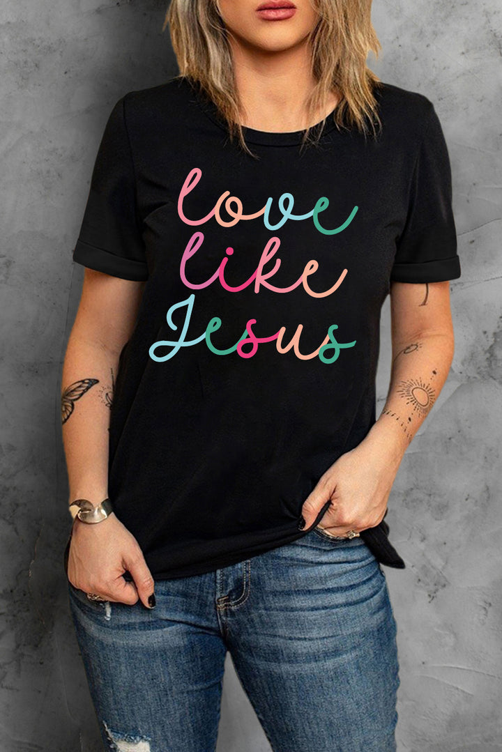 Love Like Jesus Rainbow Script Tee (Black)