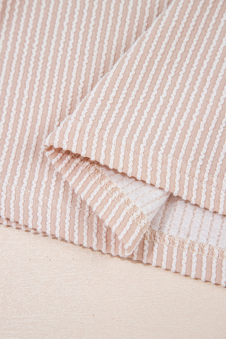 Wild Whisper Rib Tee — Beige Textured with Leopard Trim