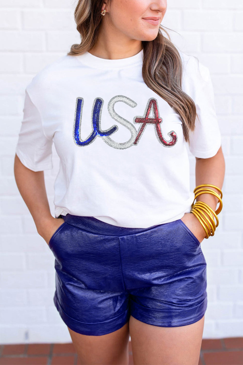 PLUS SIZE✨ Star-Spangled Sparkle “USA” Tee 🇺🇸✨