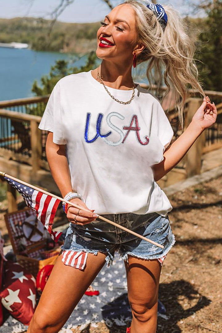 PLUS SIZE✨ Star-Spangled Sparkle “USA” Tee 🇺🇸✨
