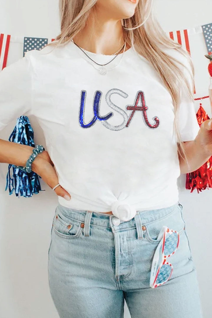 PLUS SIZE✨ Star-Spangled Sparkle “USA” Tee 🇺🇸✨