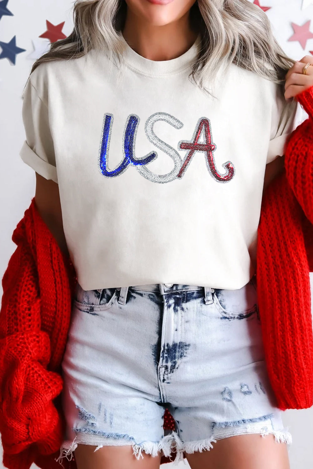 PLUS SIZE✨ Star-Spangled Sparkle “USA” Tee 🇺🇸✨
