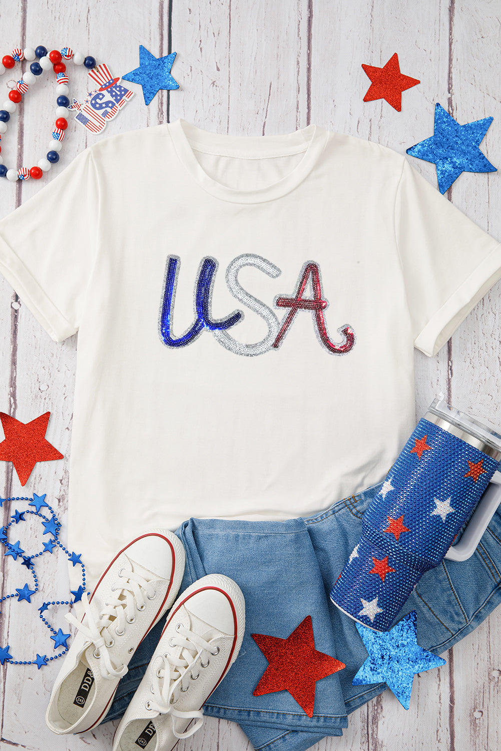 PLUS SIZE✨ Star-Spangled Sparkle “USA” Tee 🇺🇸✨