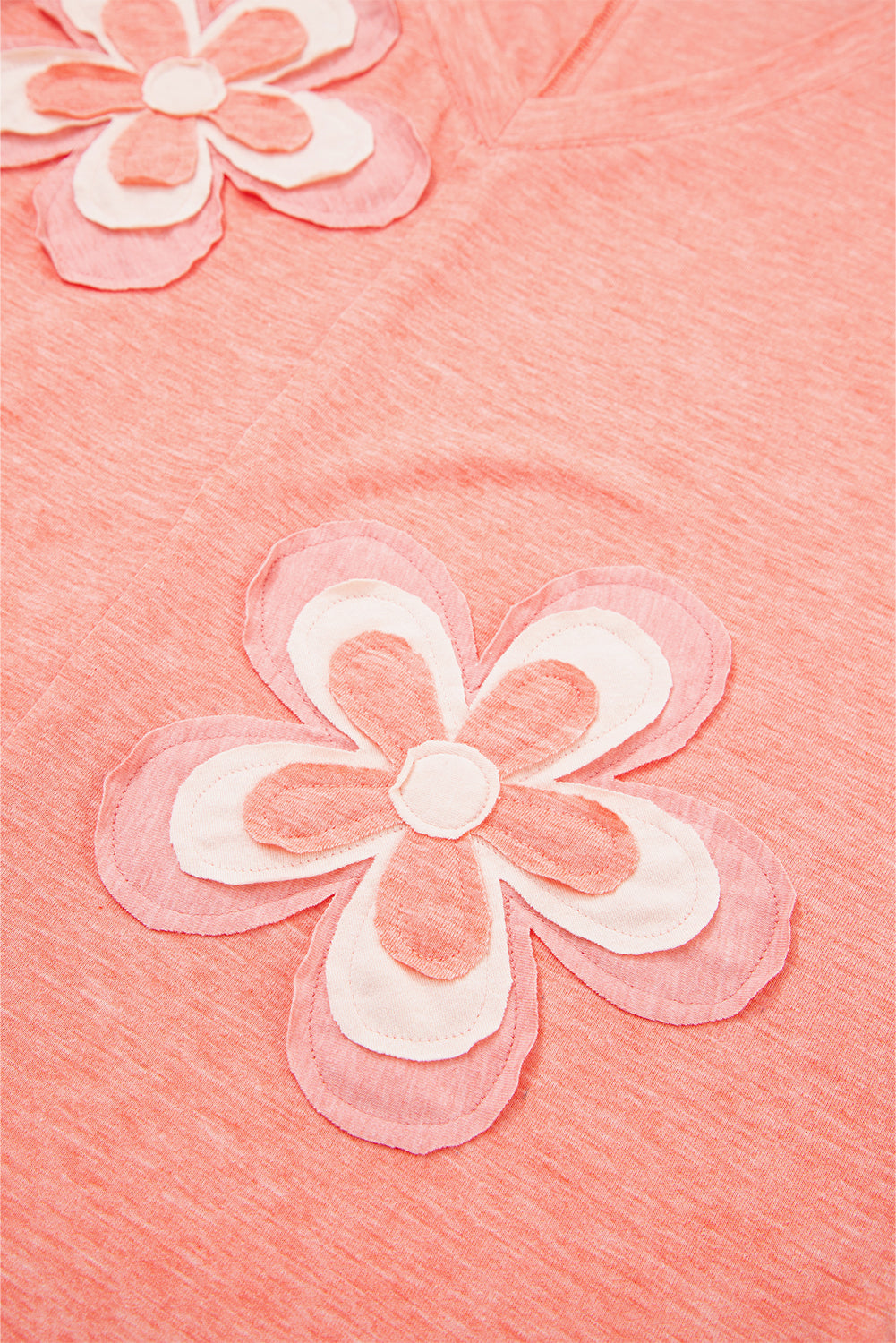 Petal Pop Coral Appliqué V-Neck Long Sleeve Tee