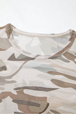 Backroads Camo Sheer Mesh Long Sleeve Top