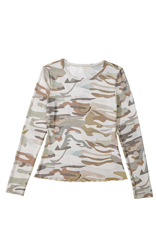 Backroads Camo Sheer Mesh Long Sleeve Top