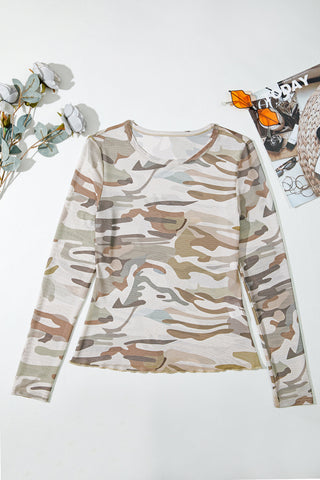 Backroads Camo Sheer Mesh Long Sleeve Top