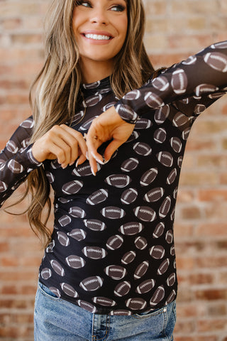 Under the Lights Football Print Mesh Long Sleeve Top