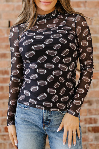 Under the Lights Football Print Mesh Long Sleeve Top